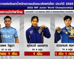 ทัพยกน้ำหนักไทยรับไป 2 เหรียญทอง, 3 เหรียญเงิน, 1เหรียญทองแดง ศึกยกน้ำหนักเยาวชนชิงชนะเลิศแห่งโลก 2022